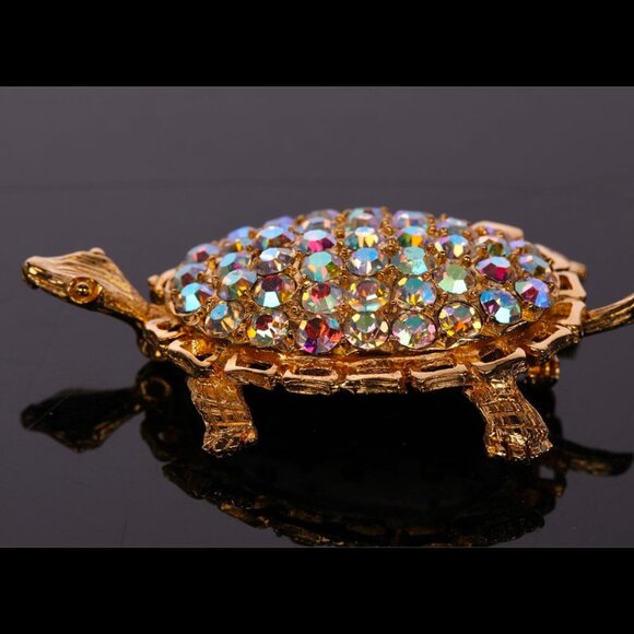 Vintage gold-tone aurora borealis turtle brooch - Picture 4 of 7